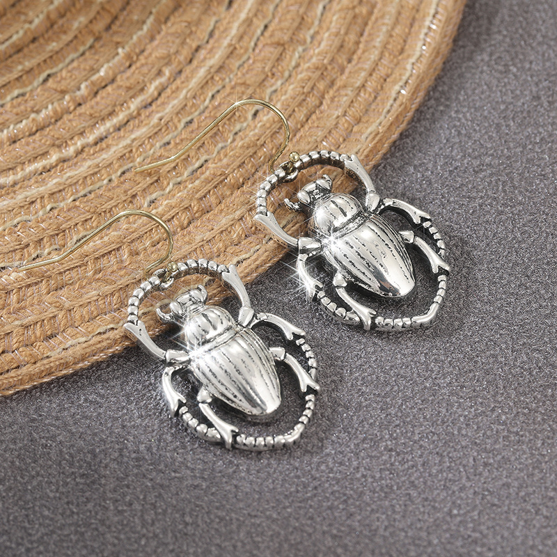 Handcrafted Brass Art Deco Drop Earrings with Scarab Detailing